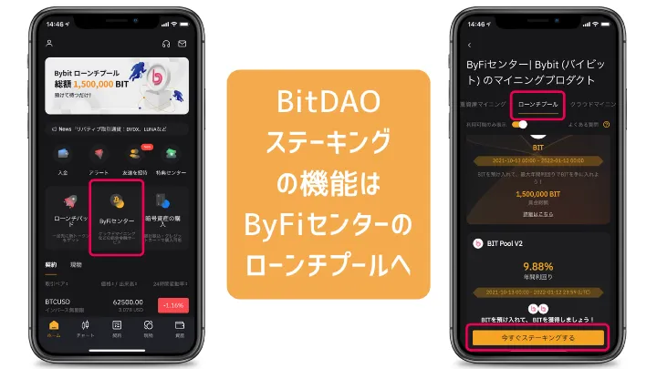 BitDAOステーキングは、ByFiセンターのローンチプールから実行します。